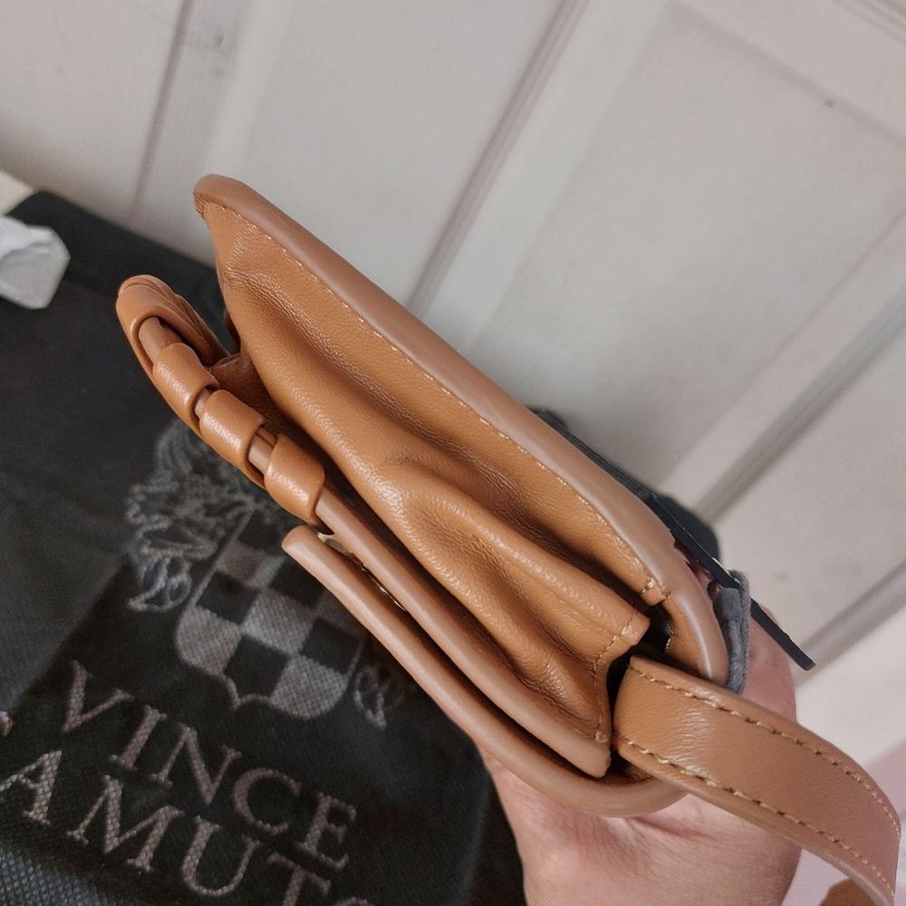 Vince Camuto Menio Aged Rum Genuine Leather Small Crossbody Bag - Picture 12 of 14